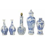 A collection of five various 19th century Chinese blue and white vases comprising a a pair of