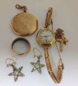 A ladies Edwardian 18ct gold wristwatch on 18ct gold expanding bracelet, together with a circular