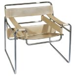 Marcel Breuer a Wasily designed chair with tubular chrome frame and light beige stitched leather