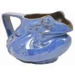 A C. H. Brannah Royal Barum majolica style pottery jug in the form of a frog royal blue glaze,