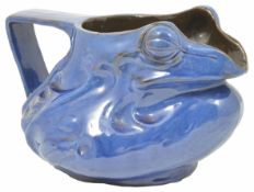 A C. H. Brannah Royal Barum majolica style pottery jug in the form of a frog royal blue glaze,