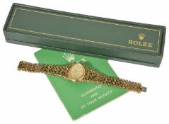 A 9ct gold Rolex ladies bracelet watch, circa 1980 the oval dial with baton markers and with