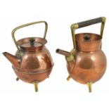 Two copper and brass kettles in the manner of Christopher Dresser both of angular form with brass