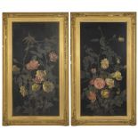 A pair of oil on panel still life scenes of yellow and pink roses, signed and dated '76 lower