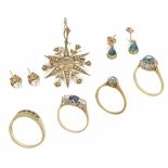 A small collection of jewellery to include seven various pairs of gold mounted earrings, an 18ct