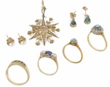 A small collection of jewellery to include seven various pairs of gold mounted earrings, an 18ct