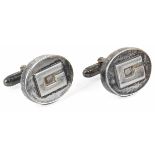 A pair of vintage Gucci heavy sterling silver oval cufflinks with signature raised 'G', original
