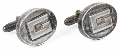 A pair of vintage Gucci heavy sterling silver oval cufflinks with signature raised 'G', original