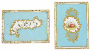 Two porcelain decorated Copeland and Garrett card case mounts the first with painted letters