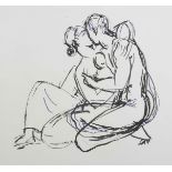Duncan Grant (1885-1978) British A print of a nude couple embracing. Framed and glazed. 50 x 53 cm.