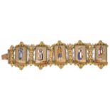 A Victorian Italian 'Grand Tour" souvenir porcelain painted figural panel bracelet, each panel