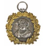 A Queen Caroline portrait silver presentation medallion circa 1820 the front with relief portrait