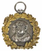 A Queen Caroline portrait silver presentation medallion circa 1820 the front with relief portrait