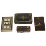 A Victorian tortoiseshell and pique work needle case together with a rectangular lacquer box , a