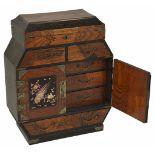 A Japanese marquetry inlaid miniature cabinet circa 1900 with large drawer to base and twin doors