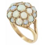 A 9ct gold opal mounted bombe dress ring, circa 1970 Size MCondition: One stone pushed into mount