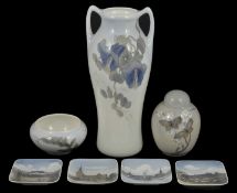 A collection of Royal Copenhagen ware including a tall vase with twin handles pattern number 83,