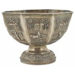 An Indian silver octagonal pedestal bowl by Dass & Dutt of Bhowanipore, Calcutta, late 19th century,