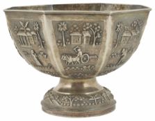 An Indian silver octagonal pedestal bowl by Dass & Dutt of Bhowanipore, Calcutta, late 19th century,