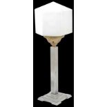An Art Deco style table lamp with hexagonal glass shade and stepped base height approximately