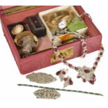 An interesting collection of dress jewellery including Art Deco items including a silver and paste