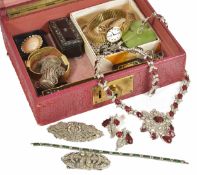 An interesting collection of dress jewellery including Art Deco items including a silver and paste