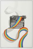 Patrick Hughes (born 1939) British The Poet's typewriter, a signed print of a rainbow and