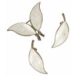 A David Anderson, Norwegian sterling silver and white enamel brooch and matching earrings, the