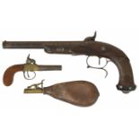 A French Percussion duelling/target pistol Maker:- FNI PAR LE PAGE engraved on the lock, broken