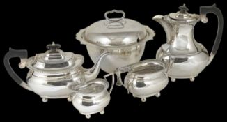 A collection of silver plate including a Mappin and Webb tureen and a four piece Mappin and Webb tea