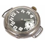 A 1920's silver Rolex Officer's model wrist watch the circular case with black enamel dial with