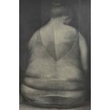 Christopher Stevens (20th century) British, Fat Lady, c. 1986, black crayon, signed, framed