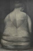 Christopher Stevens (20th century) British, Fat Lady, c. 1986, black crayon, signed, framed