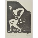 Bill Jacklin RA (born 1943) British Woman in a Chair small, a black and white print, signed and