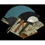 A quantity of 19th and 20th century fans including some with sequins, others with printed paper