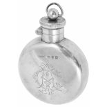A Victorian silver hip flask hallmarked Chester 1898, of circular form with twist hinged lid, centre