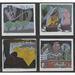 Alan Comf. A set of four framed coloured prints. Signed and dated 84. Each 20 x 20 cm. Condition: