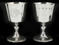 A pair of silver goblets hallmarked London 1967, both with intertwined owners initials approximate