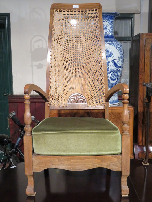 OAK BERGERE HIGH BACKED LOW SEATED ARMCHAIR