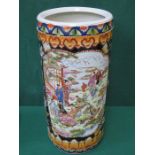 HANDPAINTED CERAMIC UMBRELLA STAND, DECORATED WITH ORIENTAL SCENES,