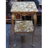 GILT METAL FRENCH STYLE TWO TIER MARBLE EFFECT TOPPED PLANT STAND