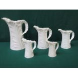 SET OF FIVE GRADUATED ROYAL WORCESTER FERN PATTERN CERAMIC JUGS,