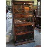 OAK GLOBE WERNICKE STYLE THREE SECTION GLAZED BOOKCASE