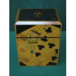 PRETTY INLAID TREEN CARD BOX WITH HINGED COVER