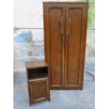 OAK TWO DOOR WARDROBE AND NON-MATCHING BEDSIDE CABINET