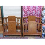 PAIR OF INLAID SINGLE BED FRAMES