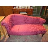 VICTORIAN STYLE UPHOLSTERED CHAISE LONGUE ON CARVED MAHOGANY CABRIOLE SUPPORT