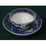 SALOPIAN POTTERY BLUE AND WHITE CERAMIC TEA BOWL AND SAUCER