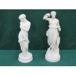 TWO UNGLAZED PARIAN WARE STYLE CLASSICAL STYLE FIGURINES (ONE AT FAULT)