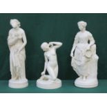 THREE VARIOUS PARIAN WARE STYLE CLASSICAL STYLE FIGURINES (ALL AT FAULT)